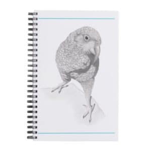 Wire-bound notebook with Kea artwork by Tricia Hewlett