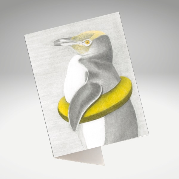 YEP! Ring of Life (yellow-eyed penguin) artwork by Tricia Hewlett on a greeting card.