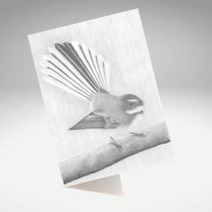 Friendly Fantail artwork by Tricia Hewlett on a greeting card.
