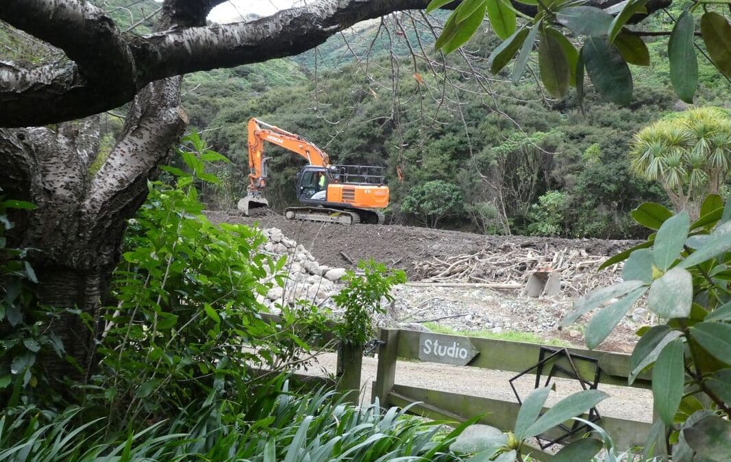 A 20tonne digger seen from Tricia Hewlett's art studio