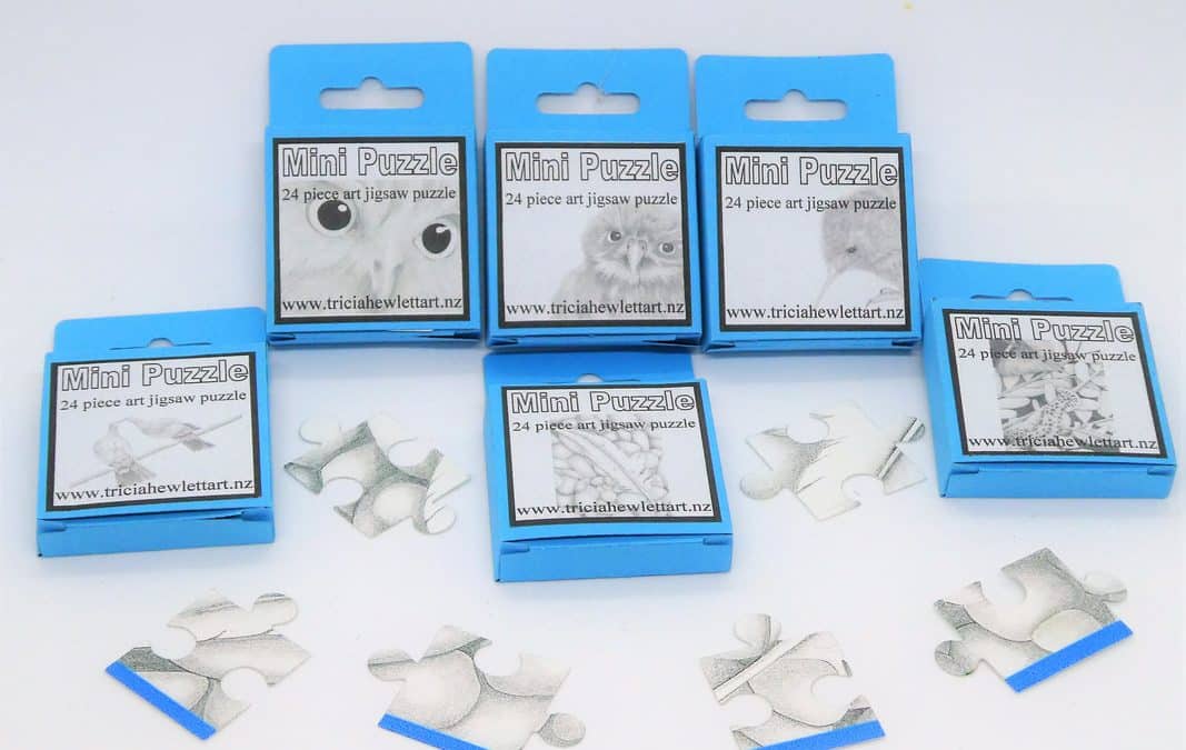 Handmade Mini Jigsaw Puzzles with art by Tricia Hewlett