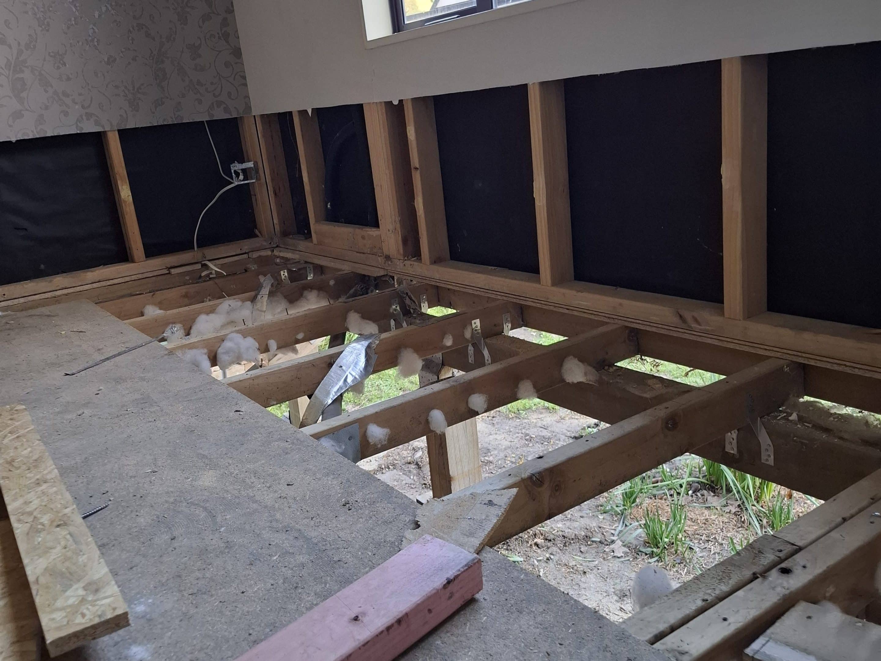 Studio floors and lower walls removed after Feb 2026 flood